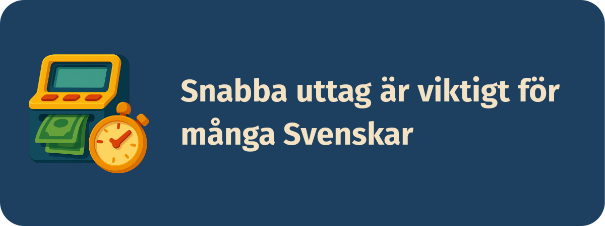 Grafisk illustration som symboliserar vikten av snabba uttag på svenska nätcasinon.
