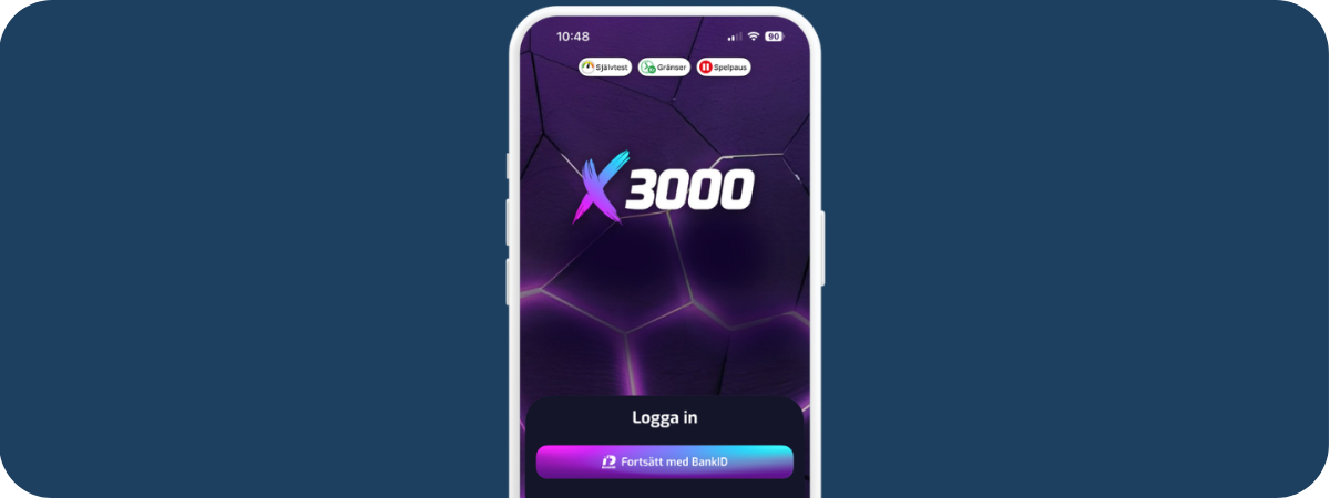 X3000 logga in via Pay N Play där spelare identifierar sig med BankID för snabb och säker åtkomst till sitt konto.