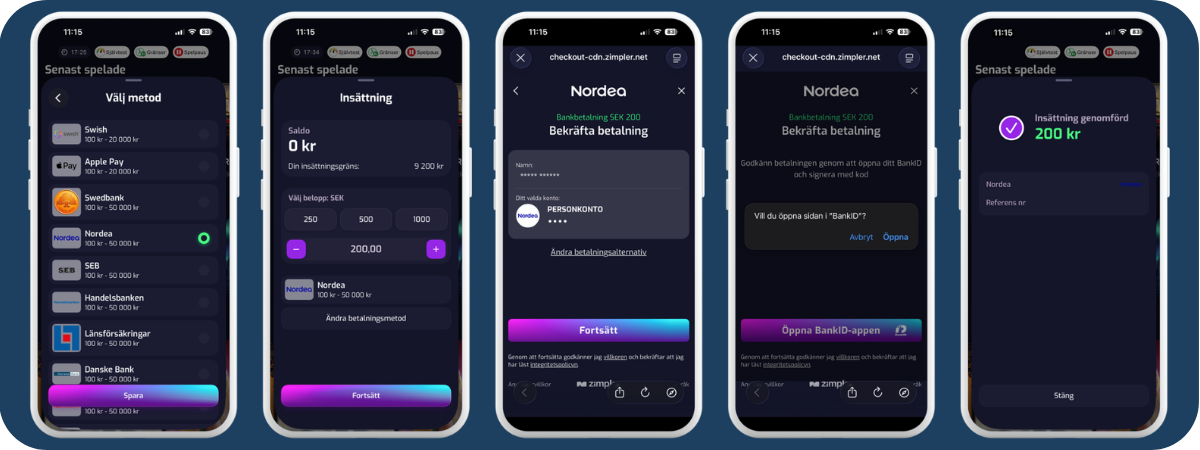 X3000 Casino med Zimpler för snabba och säkra insättningar.